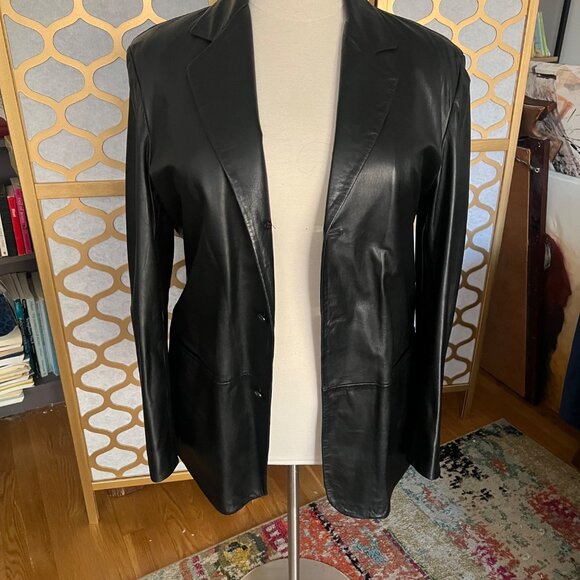 Fratelli Rossetti Mens Size 52 Black 100% Leather Single Breasted Blazer Jacket - Picture 8 of 16